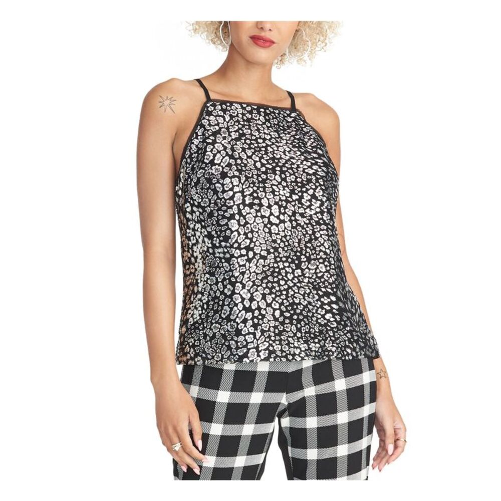 RACHEL ROY Womens Black Shimmer Spaghetti Strap Square Neck Party Tank Top XL